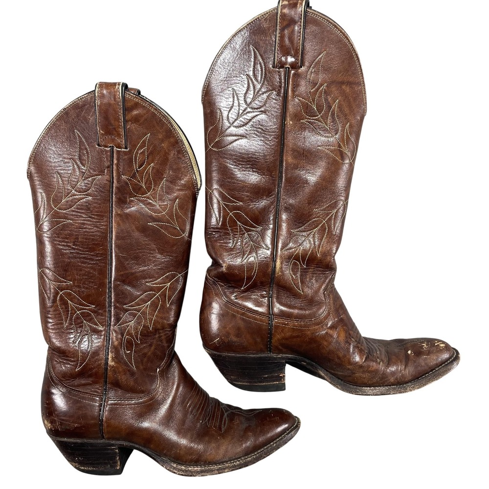 Vintage Justin 8264 Western Cowboy Boots Brown Leather Women's 6B Rodeo Cowgirl